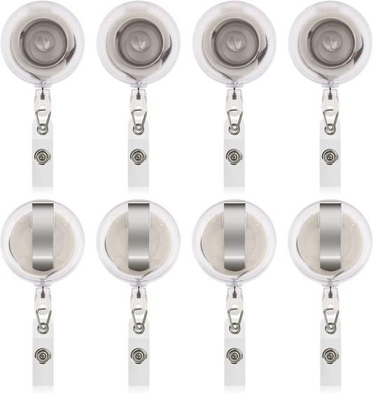 JANYUN 50 Pcs Retractable Badge Reel Clips Holder for Hanging ID Card Name Key Chain (Clear Frosted)