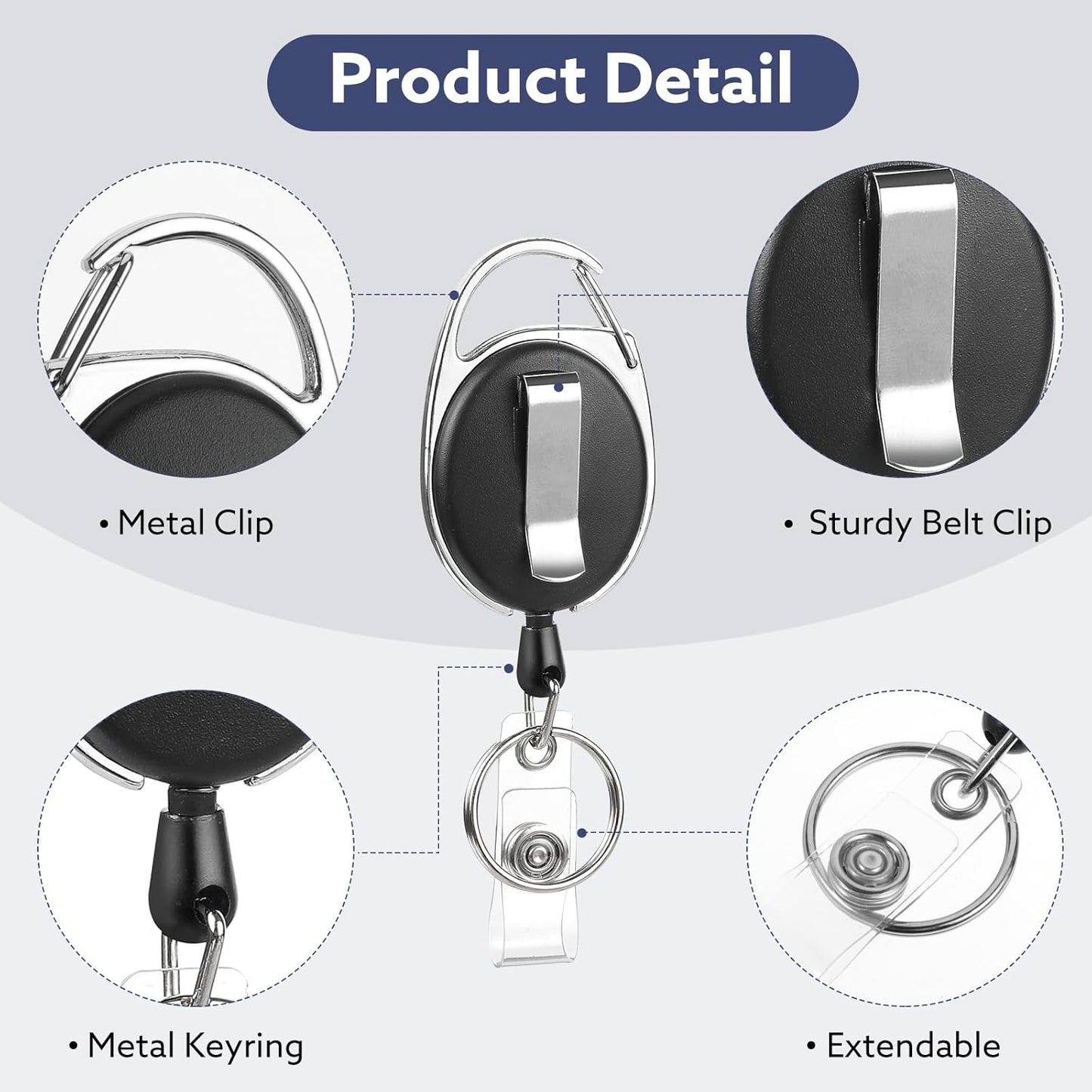 80 Pack Badge Reels Retractable ID Badge Holder with Carabiner Heavy Duty Badge Reel Clip and Key Chain for Work Office