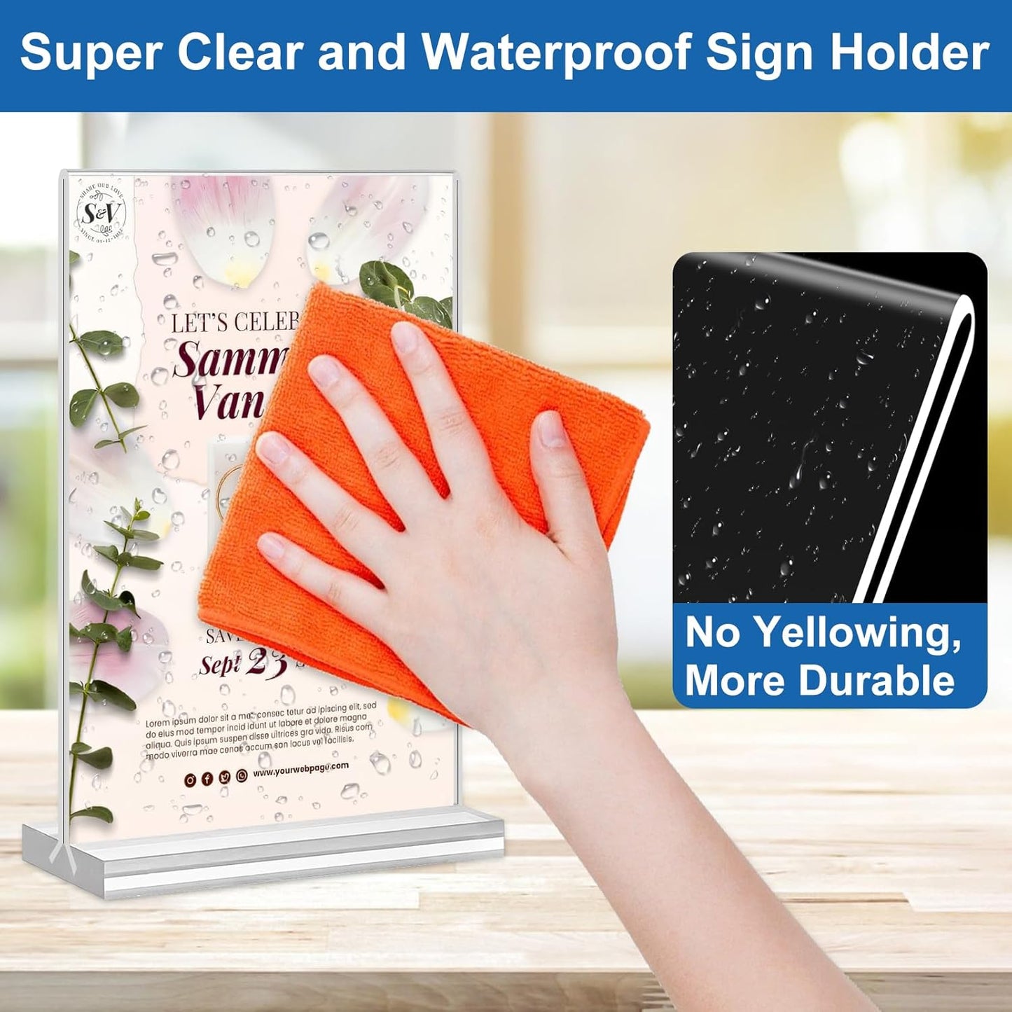 Acrylic Sign Holder 5x7,6 Pack Clear Plastic Table Display Vertical Double-Sided Desktop Display Stand Paper Holder Clear Table Sign Holder for Menu ad Frame Suitable Restaurants Meeting Office Store