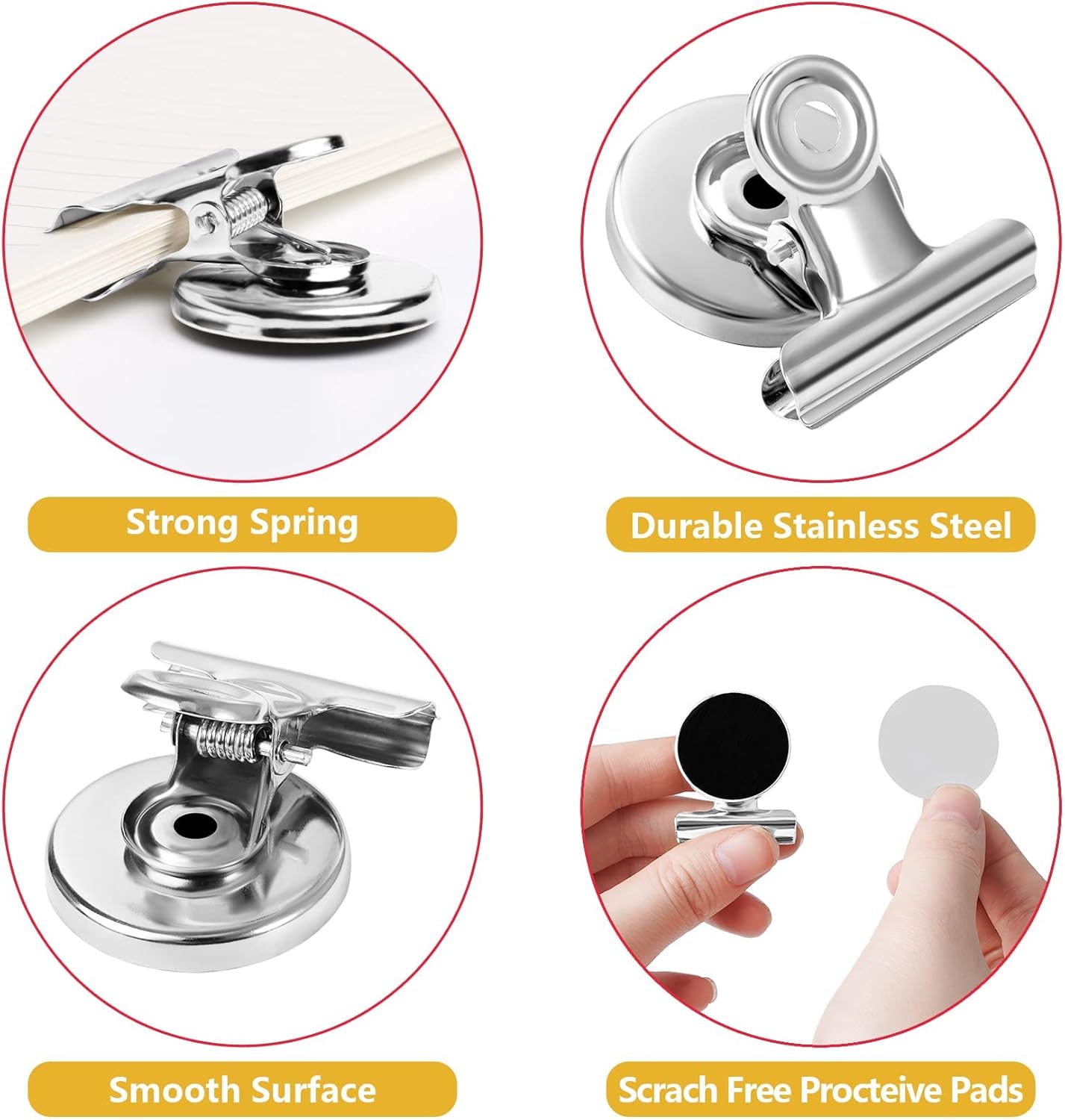 VNDUEEY 20 Pack Silver Magnetic Clips for Refrigerator, Strong Fridge Magnets Heavy Duty Magnet Clips Whiteboard Magnets, Magnetic Clips for Home School Office