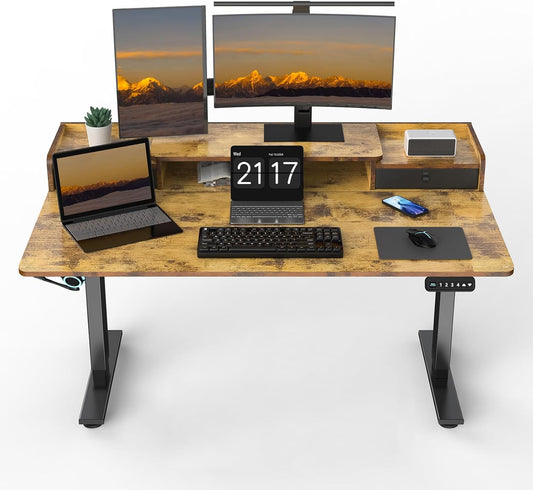 55 x 30 Inch Electric Standing Desk with 2 Drawers, Adjustable Height Widened Stand Up Desk with Storage, Sit to Stand Ergonomic Workstation for Home Office, Rustic Brown