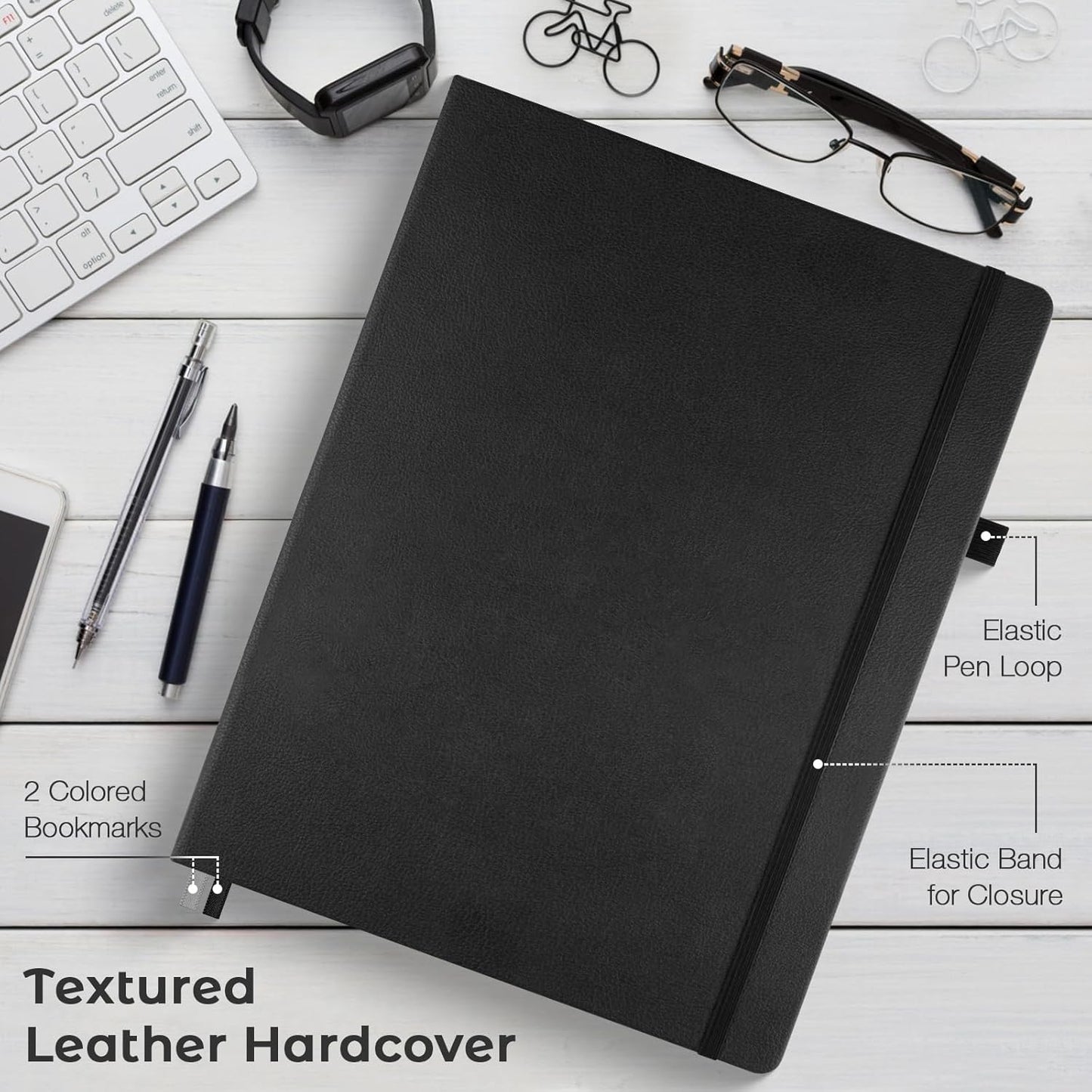 Graph Paper Notebook, Hardcover Notebook 8.5 x 11, Grid Notebook Journal for Women, Men, Large Leather Journals for Writing, Thick Paper, A4 Notebooks for Work, School Supplies, Engineering Black