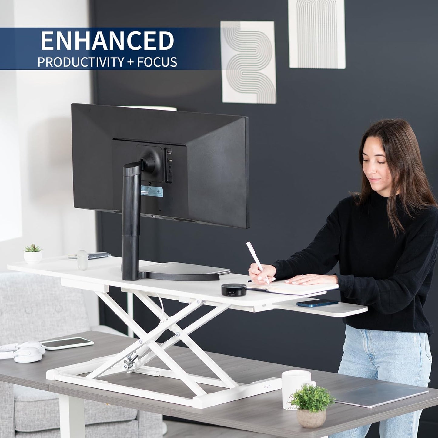 VIVO 48 inch Desk Converter, K Series, Height Adjustable Sit to Stand Riser, Dual Monitor and Laptop Workstation with Wide Keyboard Tray, White, DESK-V048KW