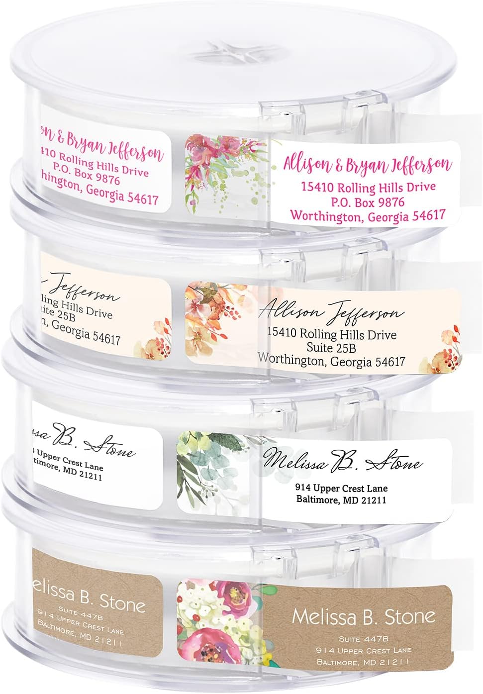 Kraft Faux Look Floral Rolled Address Labels/Roll of 500 Personalized Address Labels/Designer Return Address Stickers in Elegant Plastic Dispenser