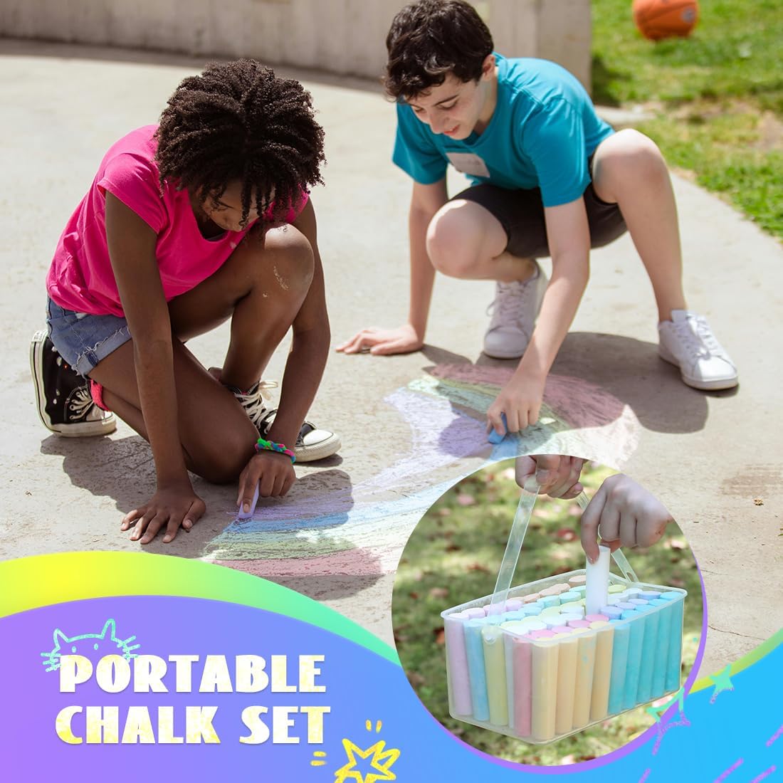 novelinks Sidewalk Chalk Set 108 Pack 10 Color Washable Non-Toxic Drawing Set For Schools Durable Jumbo Drawing Chalk for Outdoor Art Play