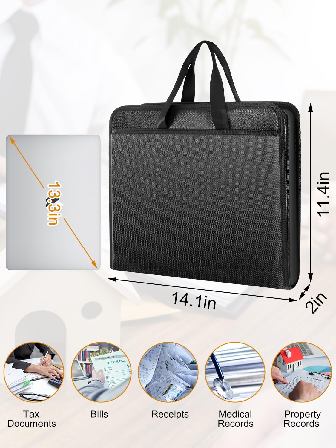 Important Document Organizer Folio Accordion File Organizer Fireproof Expanding File Folder Storage Box with Zipper Labels 13 Pockets for Business Office Receipt Travel