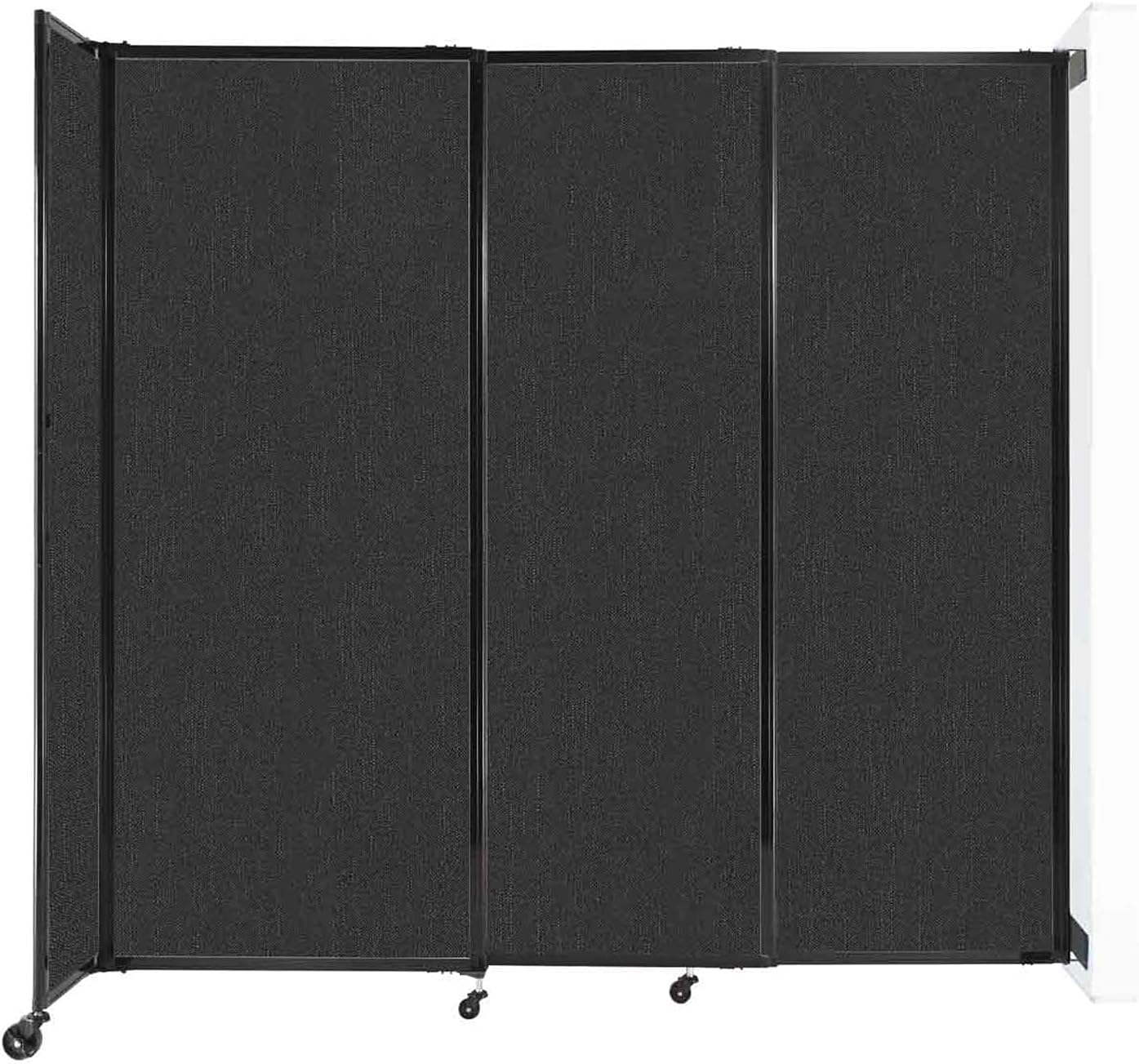 Wall-Mounted Sliding StraightWall Room Divider | Adjustable Widths | Locking Wheels | Room Separator | Up to 7'2" Wide x 6'10" Tall Black Fabric Panels