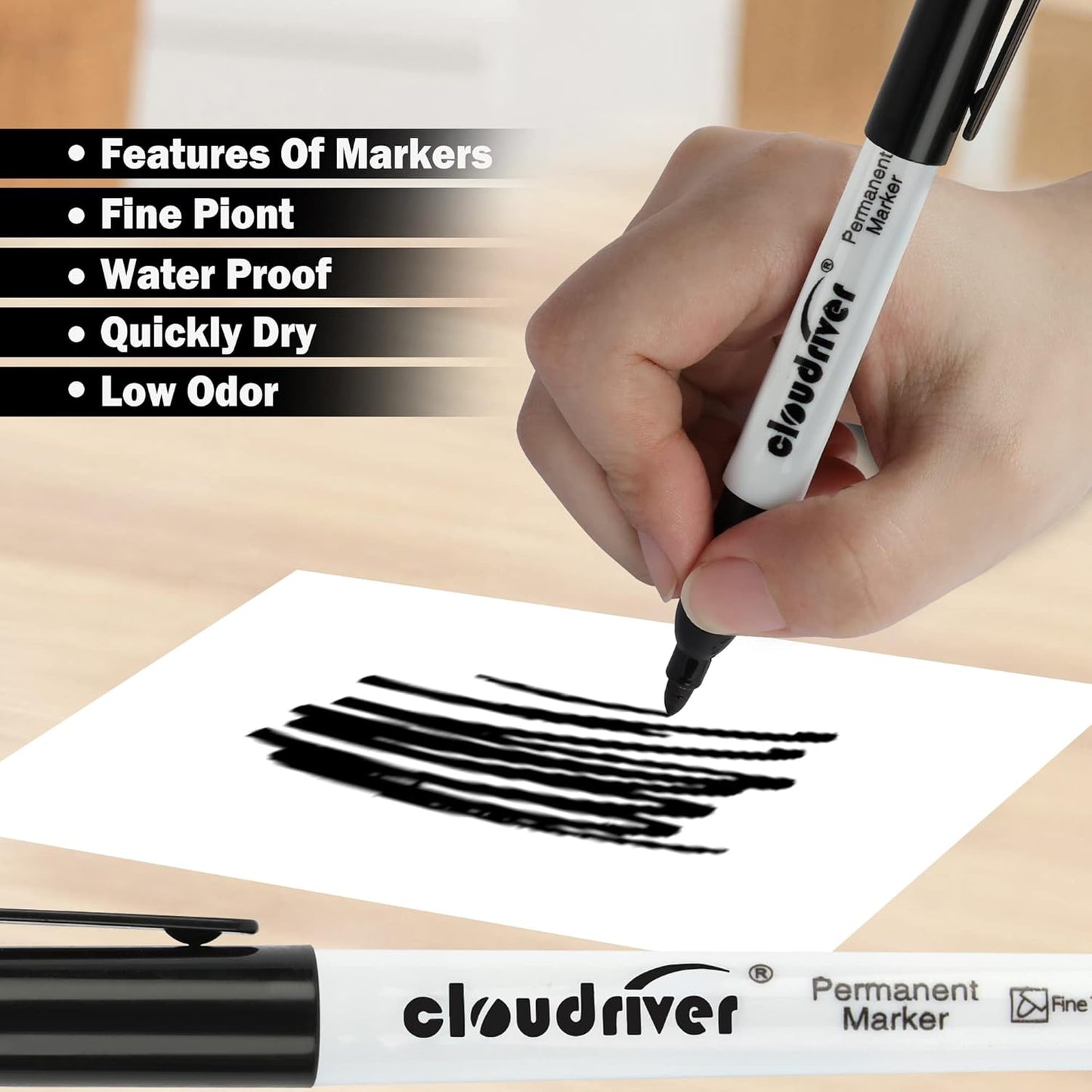 cloudriver Permanent Markers, 148 Pack Black Permanent Markers Set, Fine Point, Bulk Permant Markers Work on Wood, Plastic, Metal, Stone, Glass