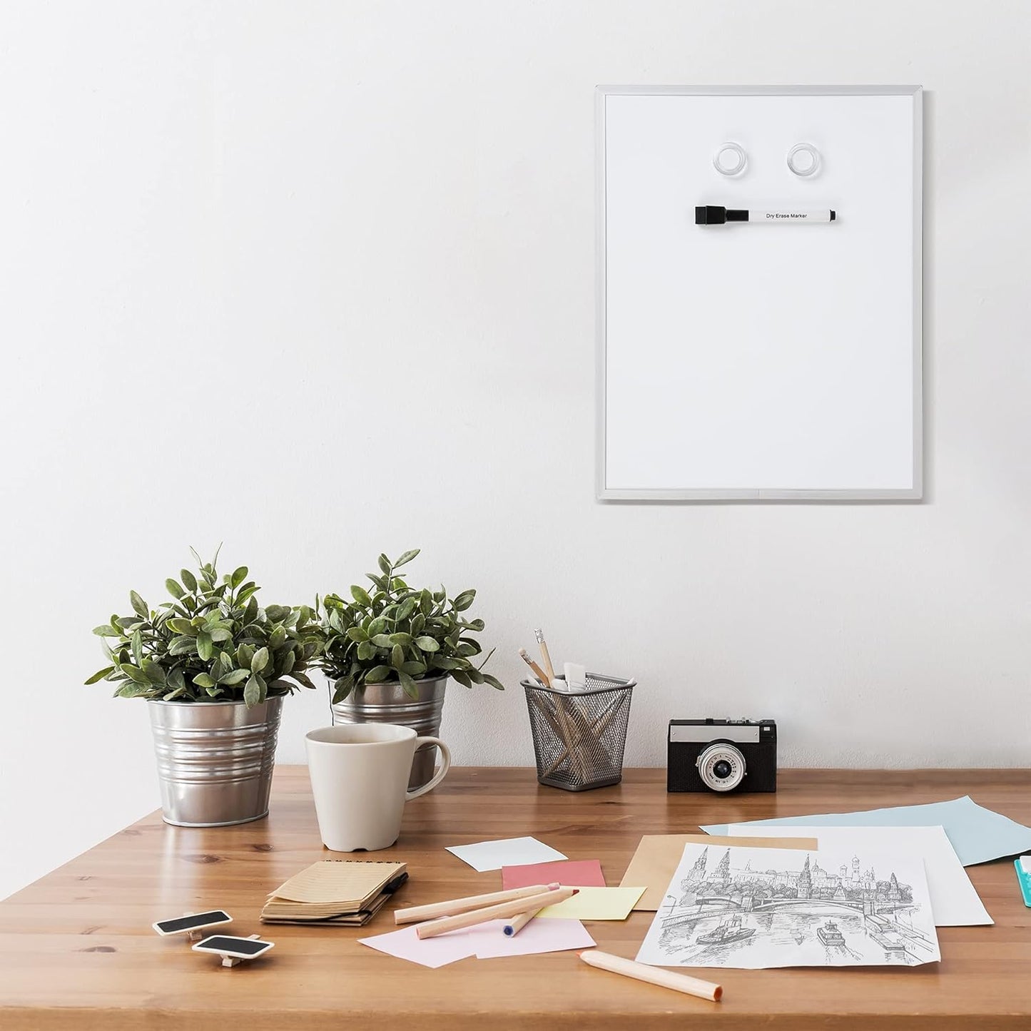 Amazon Basics Small Dry Erase Whiteboard, Magnetic Whiteboard with Marker and Magnets, 11"W x 14"H, Aluminum Frame