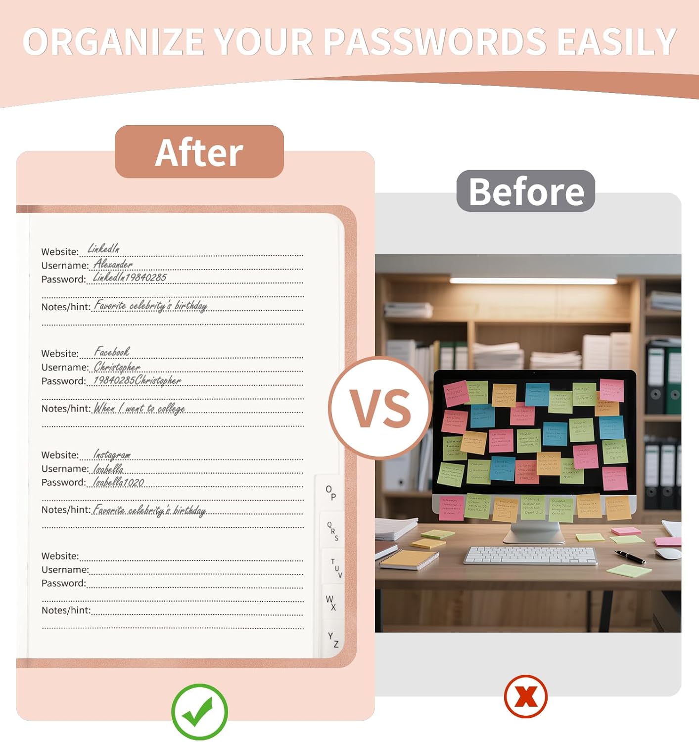Password Book with Alphabetical Tabs, 5.4"x7.8"Password Keeper Book, 160 Pages/100GSM Hardcover Notebook, Password Organizer for Internet Website Address Login