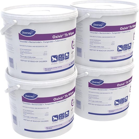 Oxivir Diversey Tb 5627427 Ready-to-Use Disinfectant Cleaning Wipes, Accelerated Hydrogen Peroxide, 11x12-Inch Extra Large Sheets, 160-Wipes, 1-Bucket