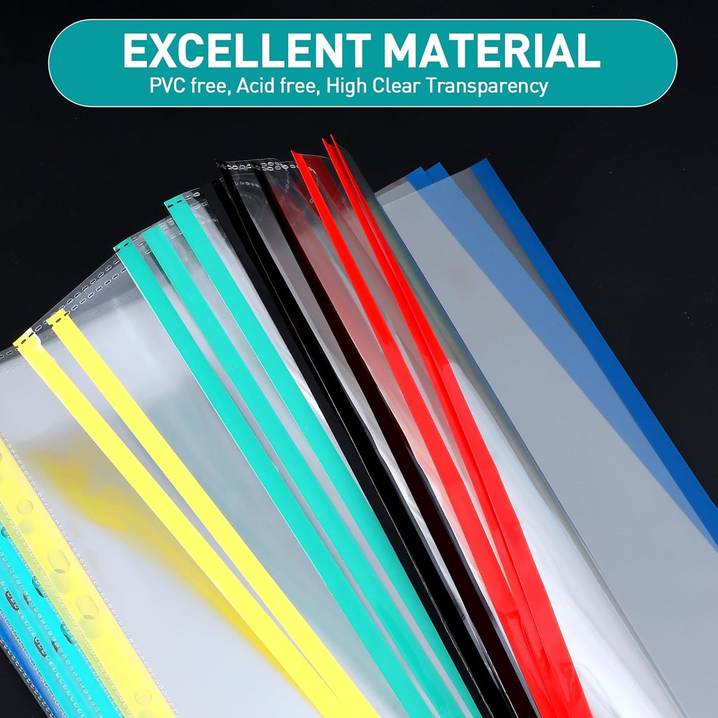 Sheet Protectors, PANDRI 600 Pack Color Heavy Duty Plastic Page Protectors Sheet Reinforced 11-Hole Fit for 3 Ring Binder Fits Standard 8.5 x 11 Paper, 9.25 x 11.25 Top Loaded, Excluding Acid
