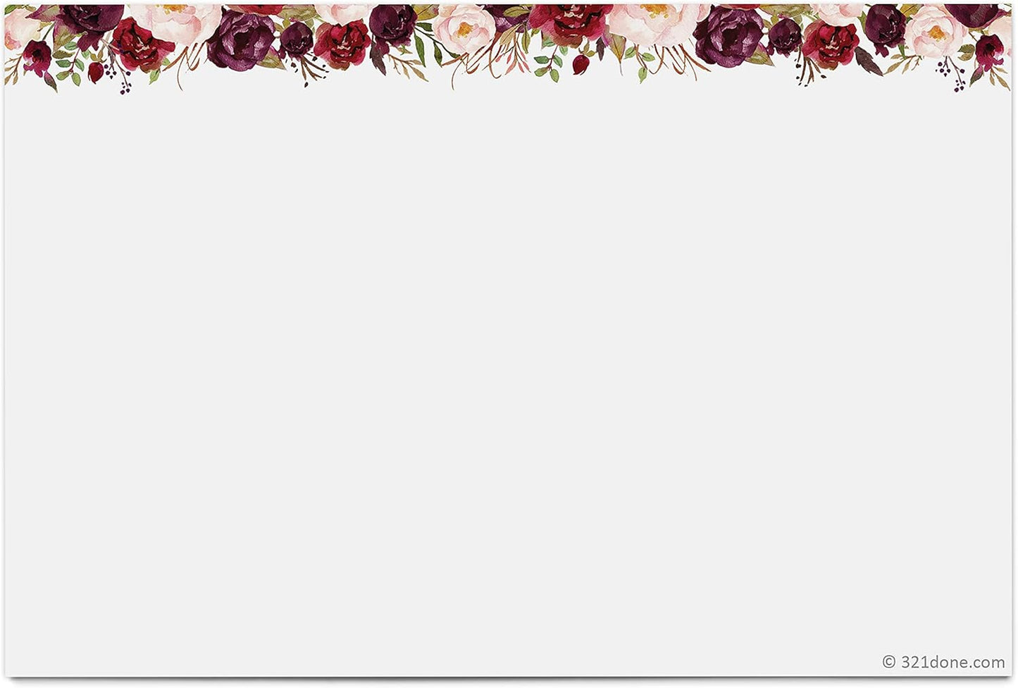 321Done Index Cards with Red Roses Floral Design - (50) 4x6 White Cards - Blank, No Lines - For Studying, Learning, Notes, Messages, Notecards, Crafts & Card Making - Pretty, Cute - Made in USA