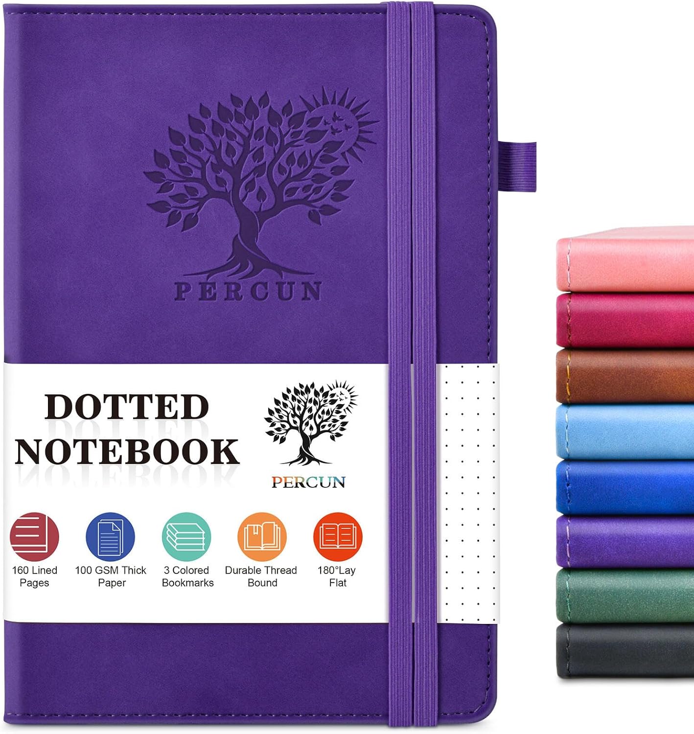 Dotted Journal Notebook for Men & Women, 160 Pages Dot Grid notebook for Note Taking, Bullet Journaling Notebook for Work, School, Travel, Writing, A5 Hardcover 5.9" x 8.5"(Purple)