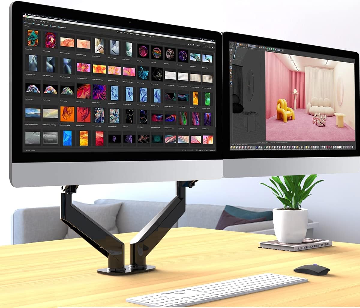 Suptek Dual Monitor Mount Stand-Height Adjustable Gas Spring Monitor Arm Desk Mount for 2 Computer Screens 17 to 32 inches - Each Arm Holds up to 22lbs,Black(MD8SP)