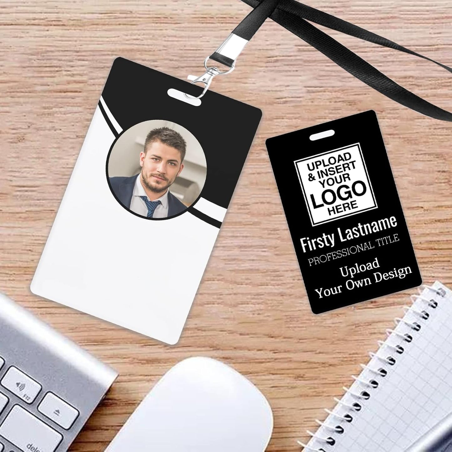 Custom Id Badge, Personalized Employee Photo Identification Card with Lanyard, Durable ID Card for Office Worker Doctor Nurse Student-Vertical-Template2