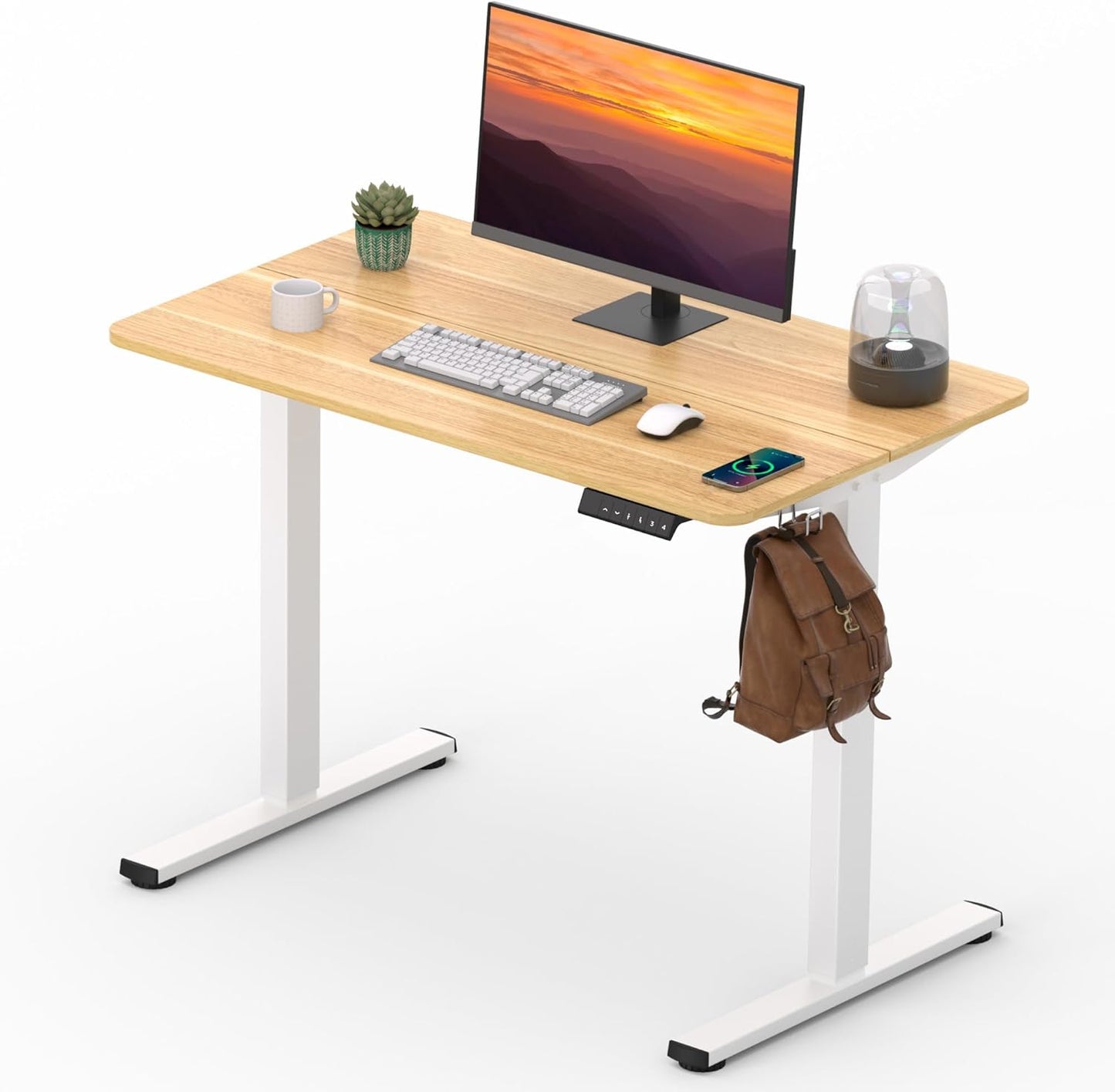 Adjustable Stand Up Desk Standing Desk, 40x24 Inches Home Office Desks with Memory Preset Computer Workstation, Splice Maple Top + White Frame