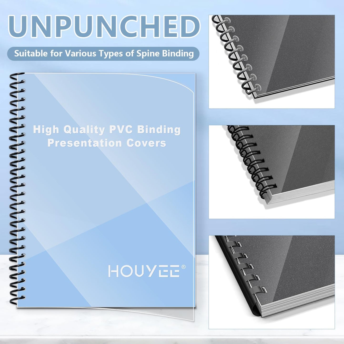 HOUYEE 100 Pack Clear Binding Presentation Covers, PVC Report Covers,12 Mil,8-1/2 x 11 Inches, Letter Size