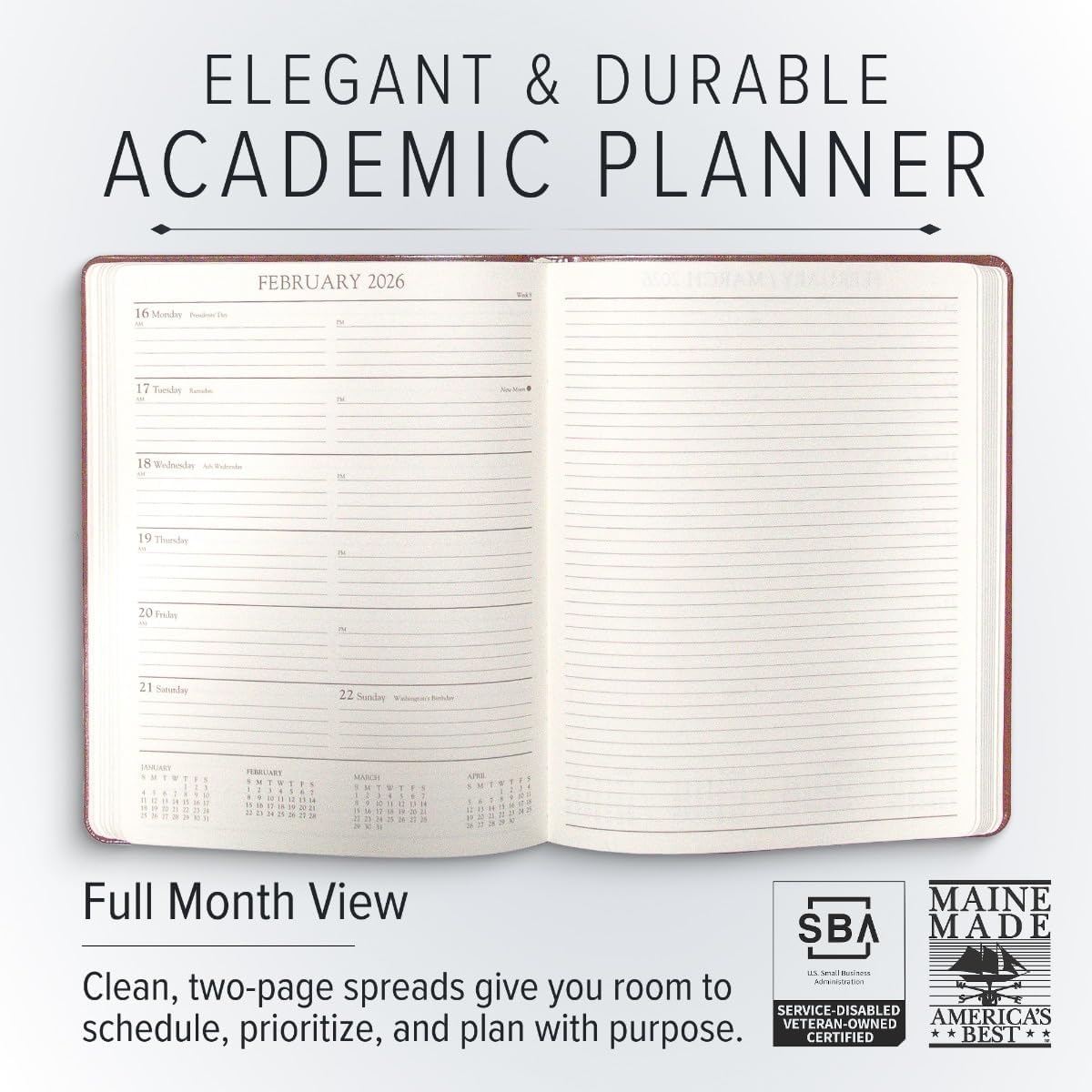Gallery Leather Academic Planner 2025-2026, Teacher and Student Weekly Monthly Planner, Elegantly Bound Calendar with Gold-Gilded Page Edges, 18 Months - Freeport Metallic Hunter - 9x7"