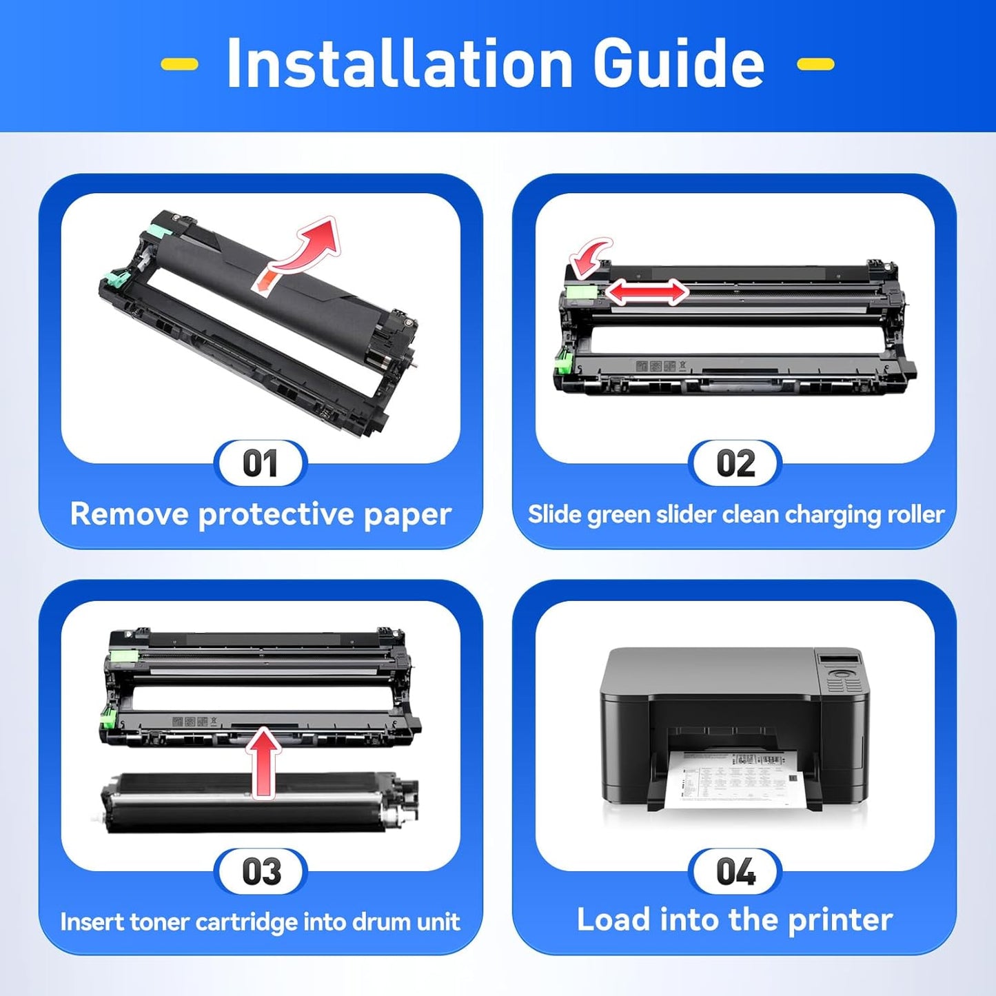 DR221CL DR-221CL Drum Unit Set 4 Pack High Yield Replacement for Brother Color DCP-9020CDN HL-3140CW HL-3150CDW HL-3170CDW HL-3180CDW MFC-9130CW MFC-9330CDW MFC-9340CDW HL-3180CDW Printer Black Color