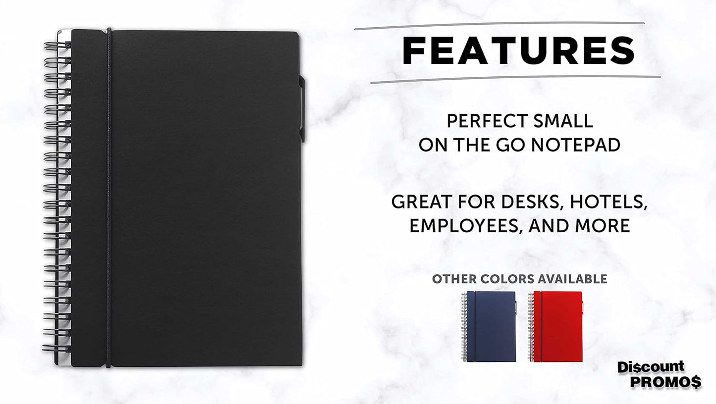 DISCOUNT PROMOS Spiral Notebooks with Elastic Closure Set of 10, Bulk Pack - Perfect for School, Office, Business and More - Black