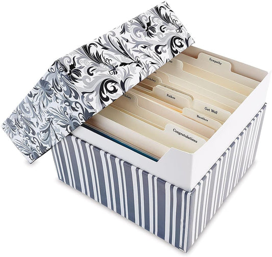 Current Black Elegance Greeting Card Organizer Box with Dividers - Store 140+ Christmas, Valentine, & Birthday Cards, Recipe Cards, Photo Collections, Postcards, Stationery, 7" x 9" x 9-1/2"