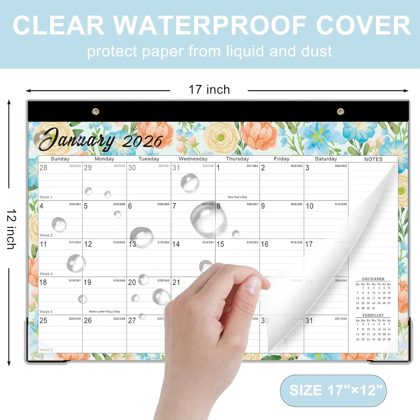 Lbylyhxc Desk Calendar 2026-2027, 18-Month School Year Calendar 2026-2027, January 2026 to June 2027, Large Desktop Calendar Monthly for Teacher with Corner Protectors 17" X 12" (Watercolor Flowers Desk Calendar, 17x12 inches)