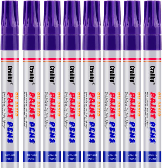 Purple Paint Markers, 8 Pack Oil-Based Waterproof Quick Dry Permanent Paint Pen Set for Rocks Painting, Wood, Fabric, Plastic, Canvas, Glass, Mugs, Metal, Tire, Stone, DIY Craft
