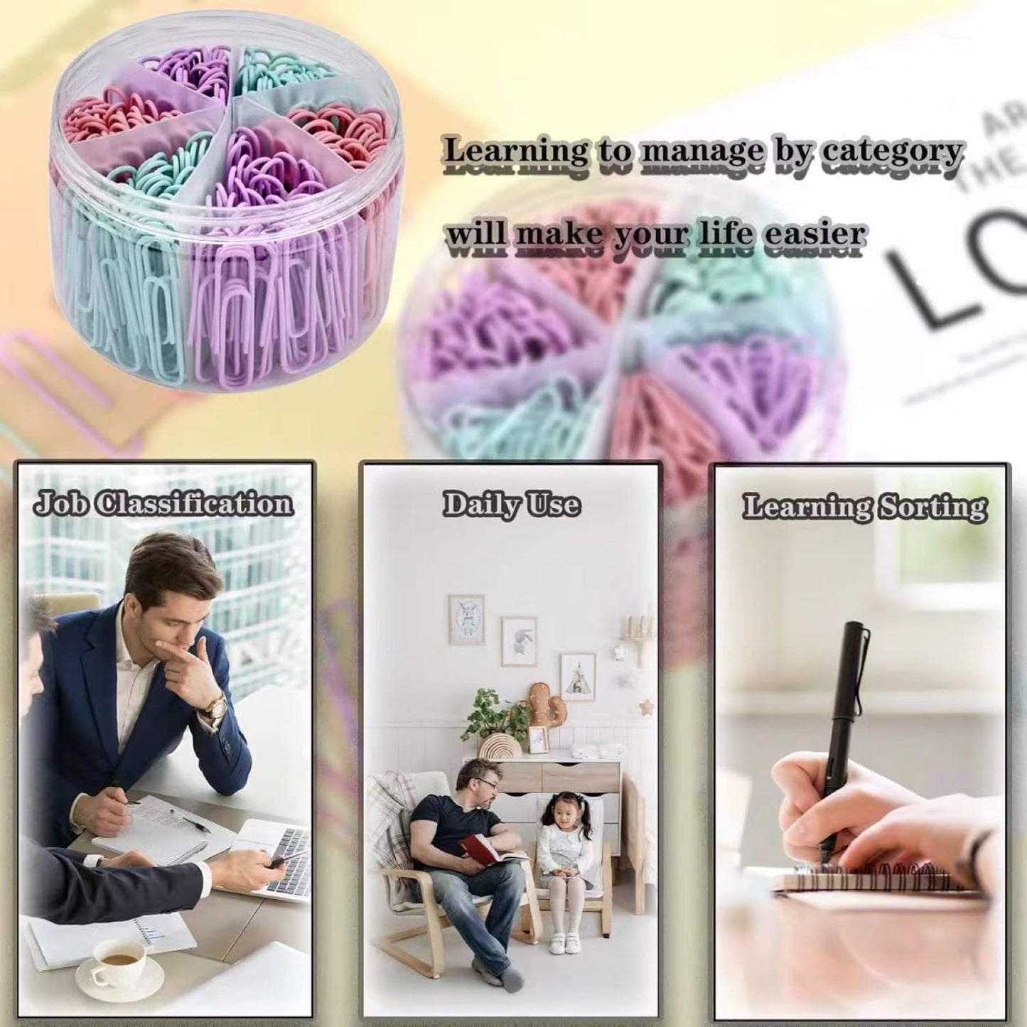 Macaron Colored Paper Clips, 1.1" Medium Paper Clip（28mm, 600pcs Paperclips for Office Supplies and Organization