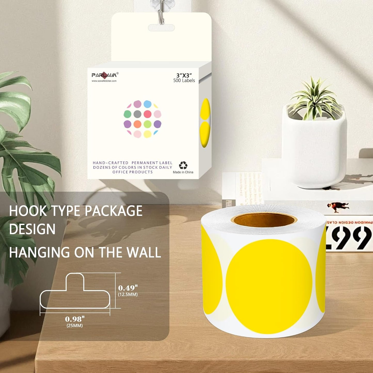 PARLAIM 3" Diameter Round Yellow Color Coding Sticker, 4 Rolls 2000PCS Circle Dot Label,Permanent for Inventory Box Labeling