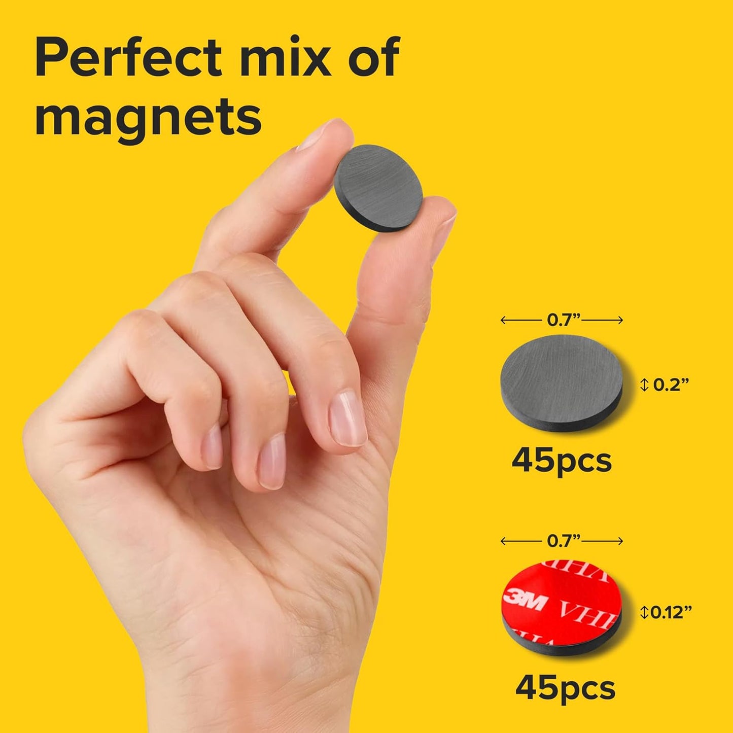 Ferrite Magnet 90 Pack Include 45 of 0.7" x 0.2" Non-Adhesive and 45 of 0.7" x 0.12" VHB Adhesive