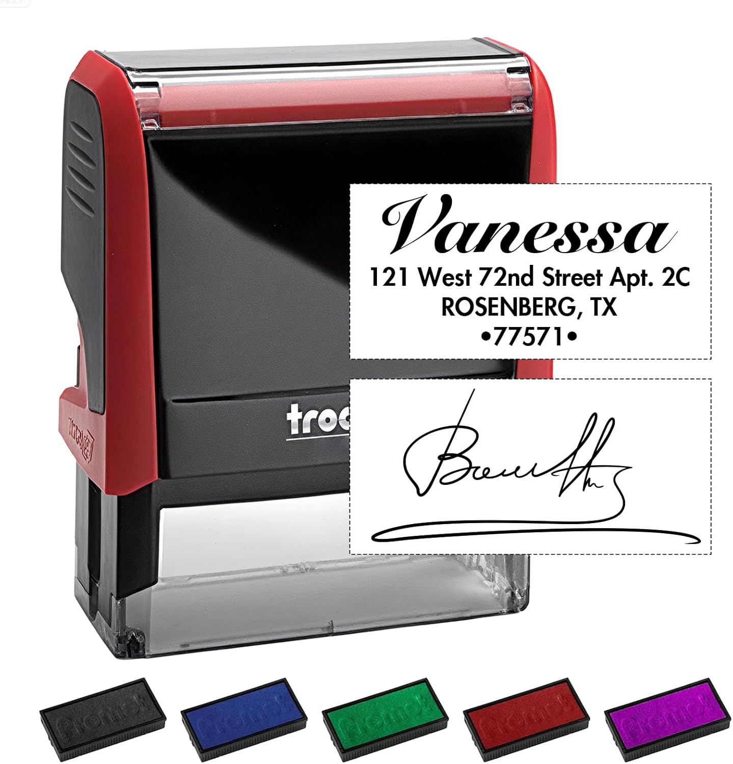 Custom Stamps Self Inking - Personalized Rubber Stamp Set – Use for Address, Logo, Signature, Return Address, Name Stamp - Multiple Font, Ink Color Options (Square)