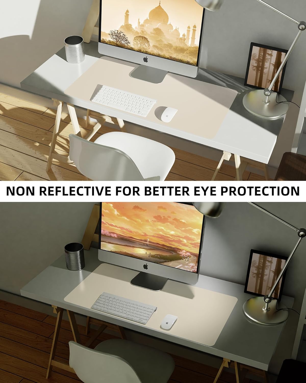 AFIING Leather Desk Pad Protector,Mouse Pad,Office Desk Mat, Non-Slip PU Leather Desk Blotter,Large Desk mat,Waterproof Keyboard mat for Office/Home/Decor (Beige,35"" x 17"")