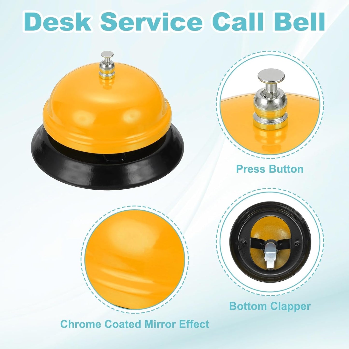 uxcell Desk Service Call Bell, 3.35 Inch Metal Dinner Service Bell Ring for Hotel Restaurant Reception Area and Wedding Party Events, Yellow