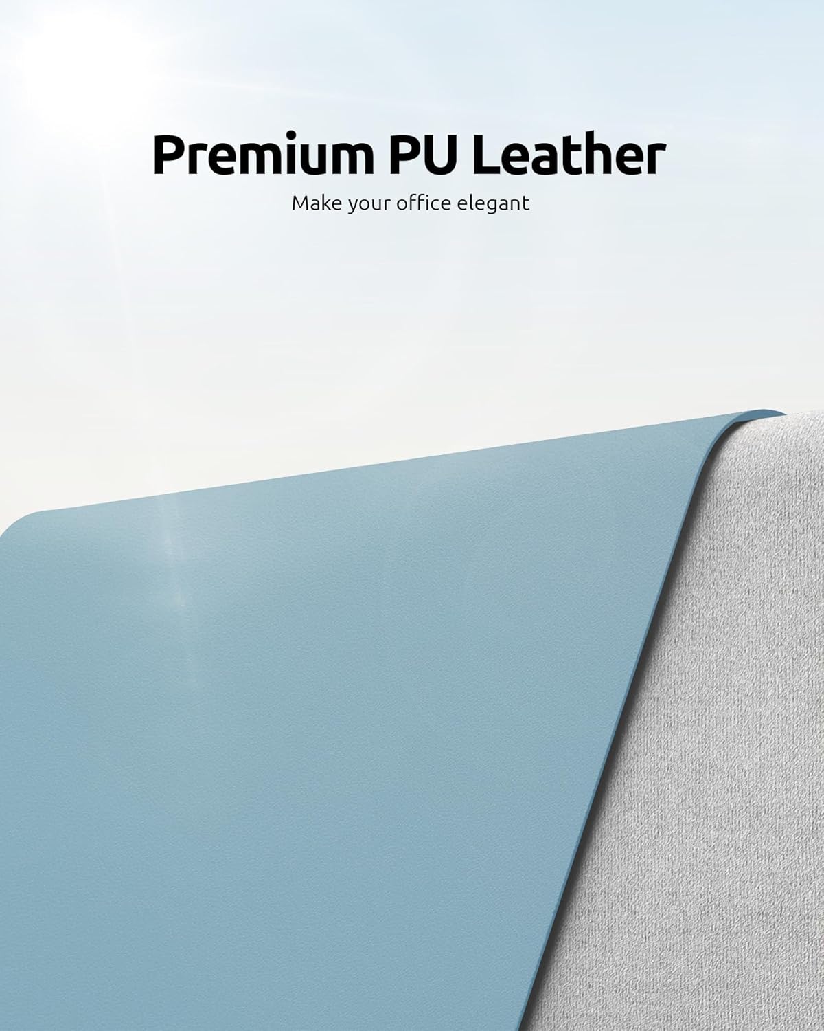 YSAGi Leather Desk Protector, Office Mat, Large Mouse Mat, Non-Slip PU Leather Blotter, Laptop Desk Pad, Waterproof Writing Pad for Office and Home (Ice Blue, 31.5" x 15.8")