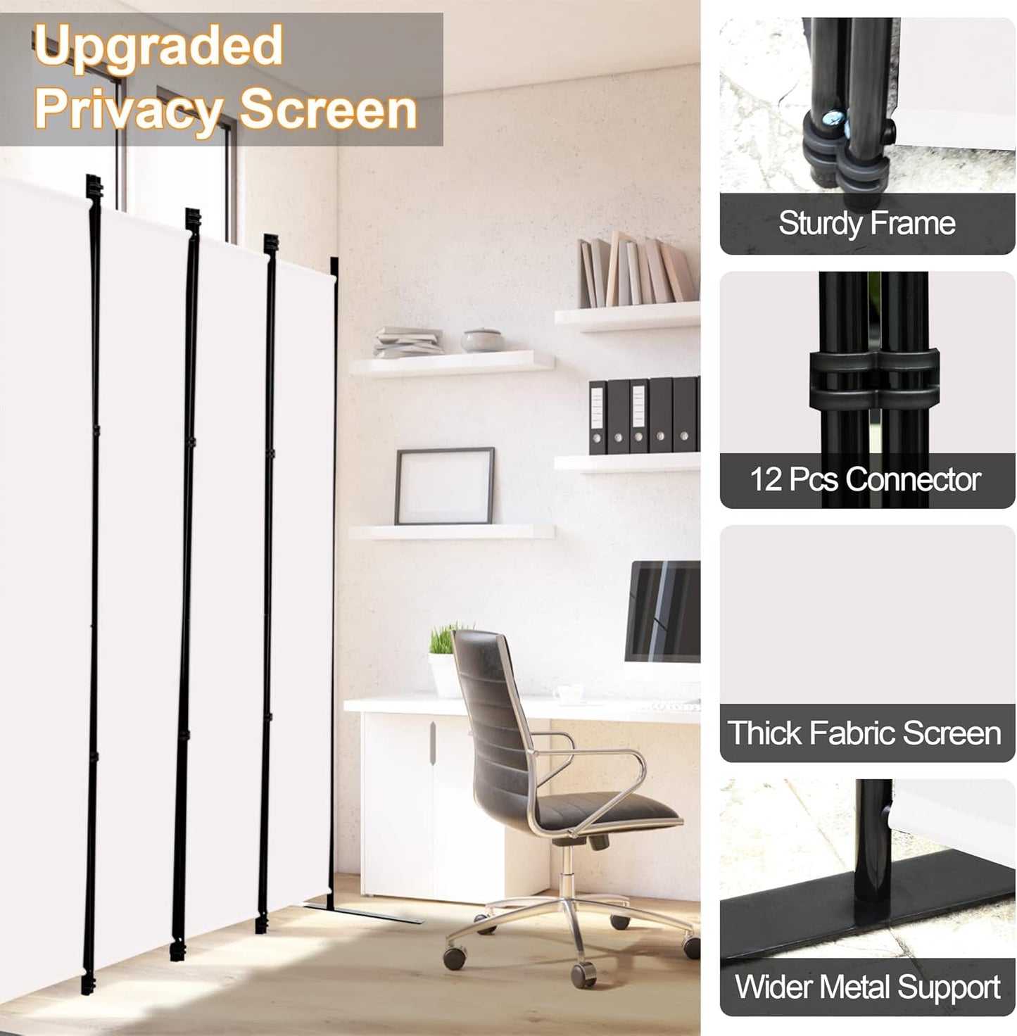 MAYOLIAH 6 Panel Folding Privacy Screen 9ft Wide, 6ft Tall Partition Room Divider Portable Office Walls Dividers Panel, White