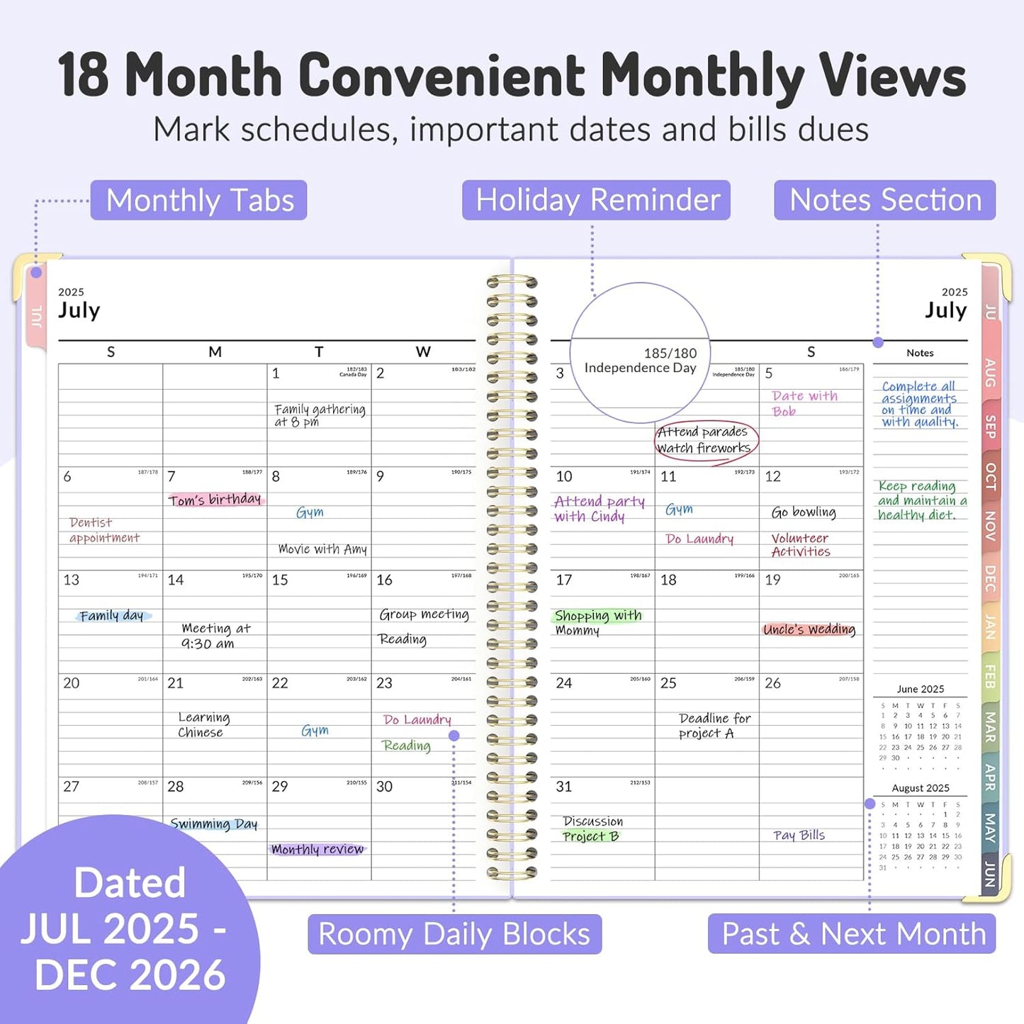 Jul 2025 - Dec 2026 Planner, Forvencer Academic Planner 2025-2026, 18 Month Daily Planner, 8.5" x 11", Weekly & Monthly Agenda Book, Hardcover Calendar Book, School Supplies for Student Teacher, Green