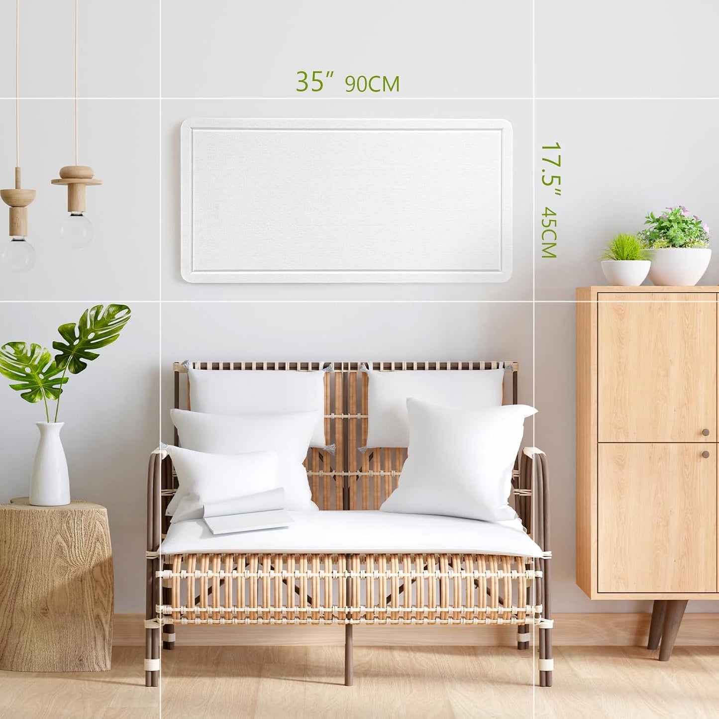 Bulletin Board, 35 x 17 1/2 inches Felt Board - Decorative Pin Board, Cork Board Alternative for Wall, Foldable Picture Board Self-Adhesive Vision Board Prayer Board with 20 Pushpins - White