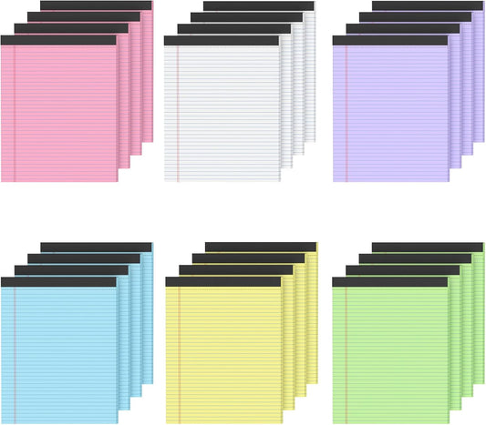 24 Pack Colored Legal Pads 8.5 x 11, College Ruled, 720 Sheets Note Pads 8.5 x 11, Perforated Writing Pads 8.5 x 11, Lined Paper Pads with Sturdy Backing, 30 Sheets Per Notepads for School, Office
