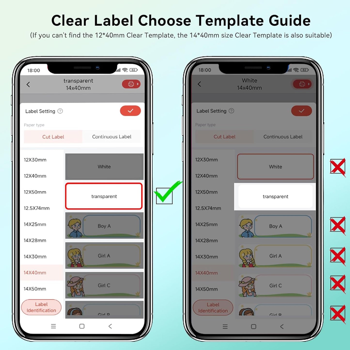 D30 P21 Label Tape 12 x 40 mm(0.47"x1.57"), d30 Labels Compatible with D30 Portable Label Printer Adapted Label Print Paper for Office 160 Labels/Roll, 10 Rolls (White+Transparent)