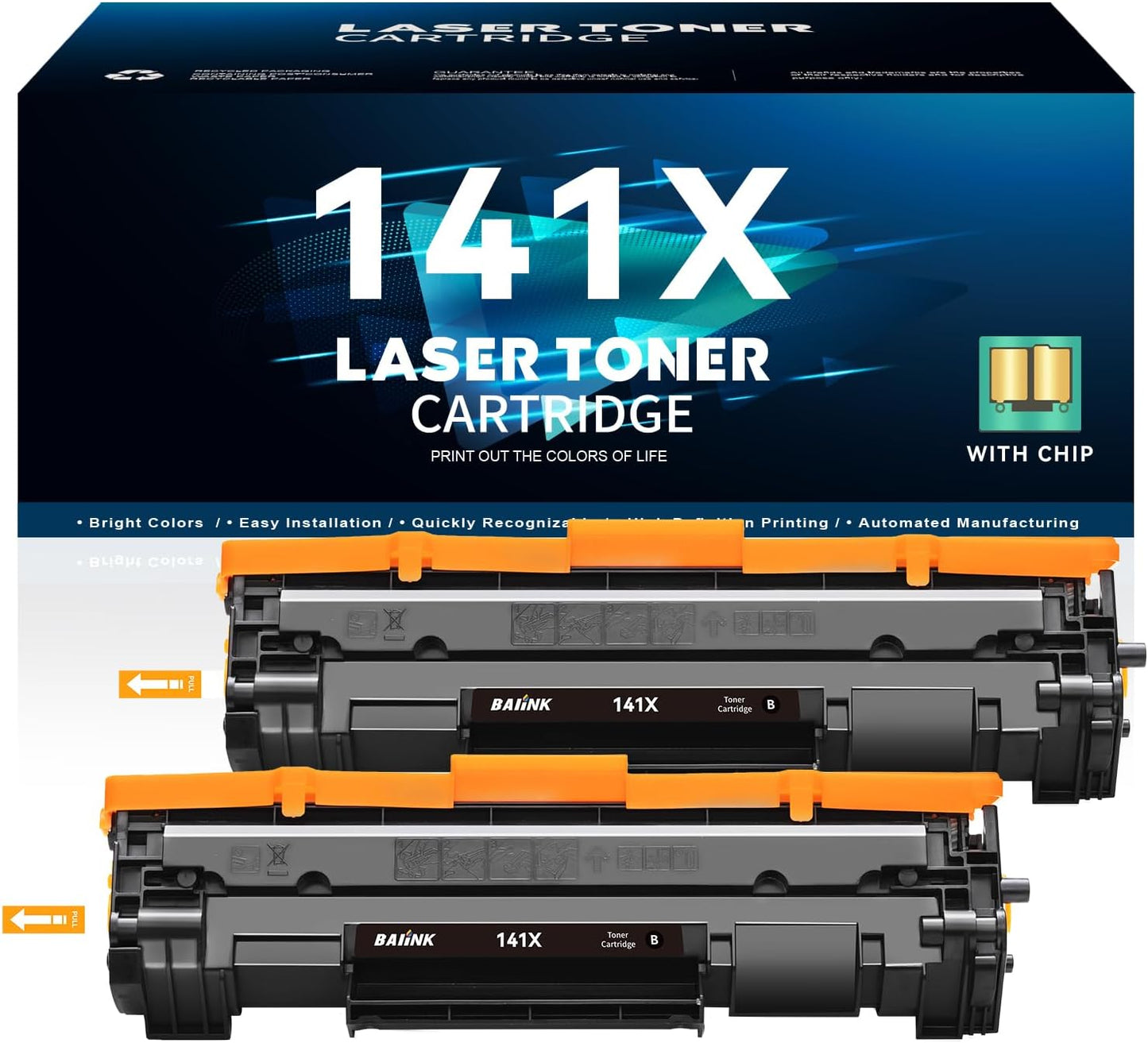 Compatible 141X Toner Cartridge 2 Black (with chip) Replacement for HP 141A W1410A 141X W1410X Black Toner Compatible with Pro M110w MFP M140w M139 (2 Black)