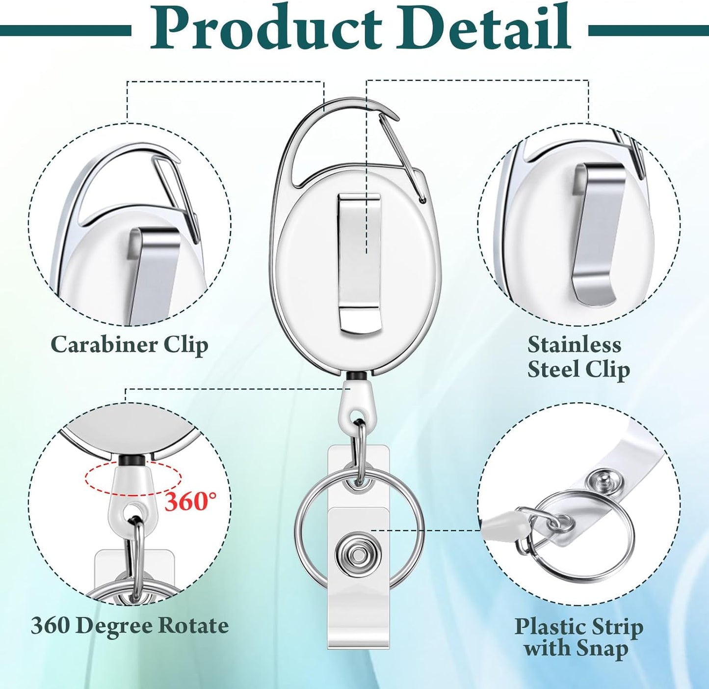 Honoson 50 Pcs Heavy Duty Retractable Badge Reels Batch ID Badge Holder Retractable Clip Bulk Key Holder with Ring for Office Worker Employee, Doctor Nurse Gifts (White)