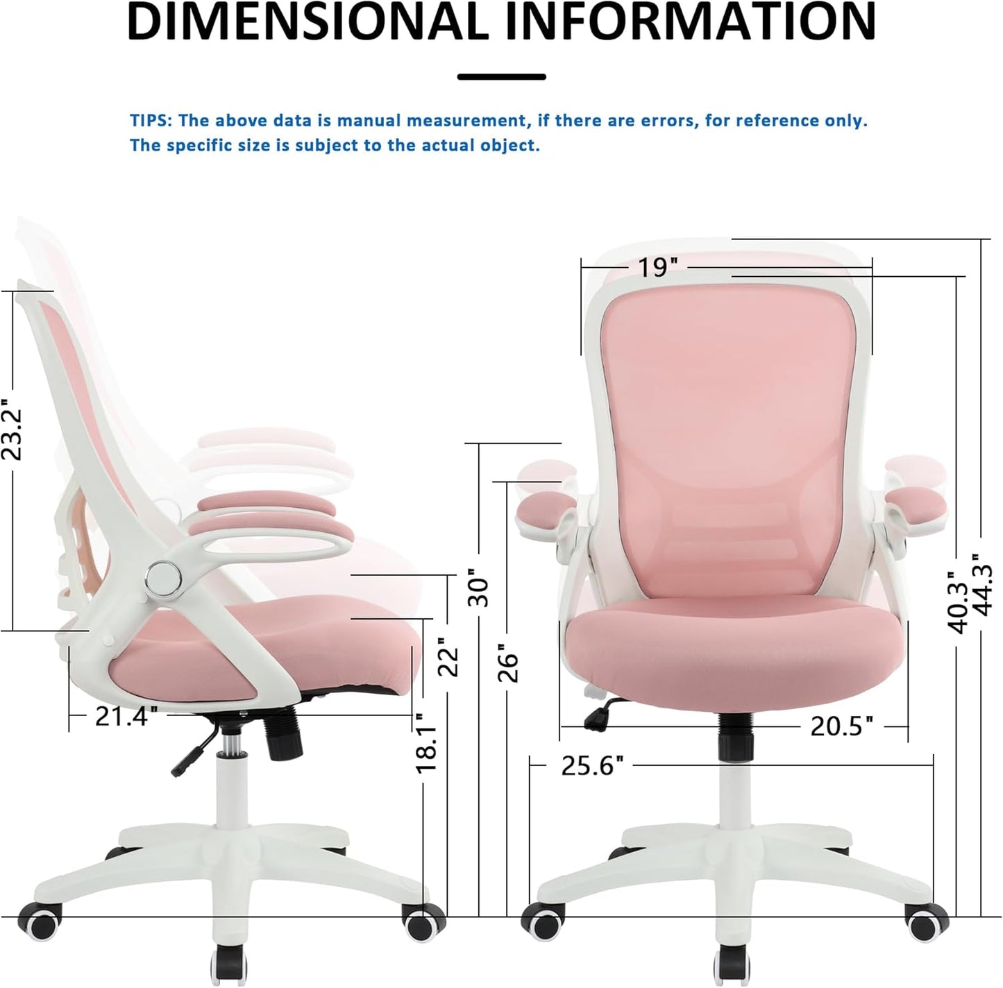HYLONE Office Chair Ergonomic Desk Chair with Adjustable Armrests, Mesh Executive Chair, Home Office Computer Chairs for Long Hours(Pink)