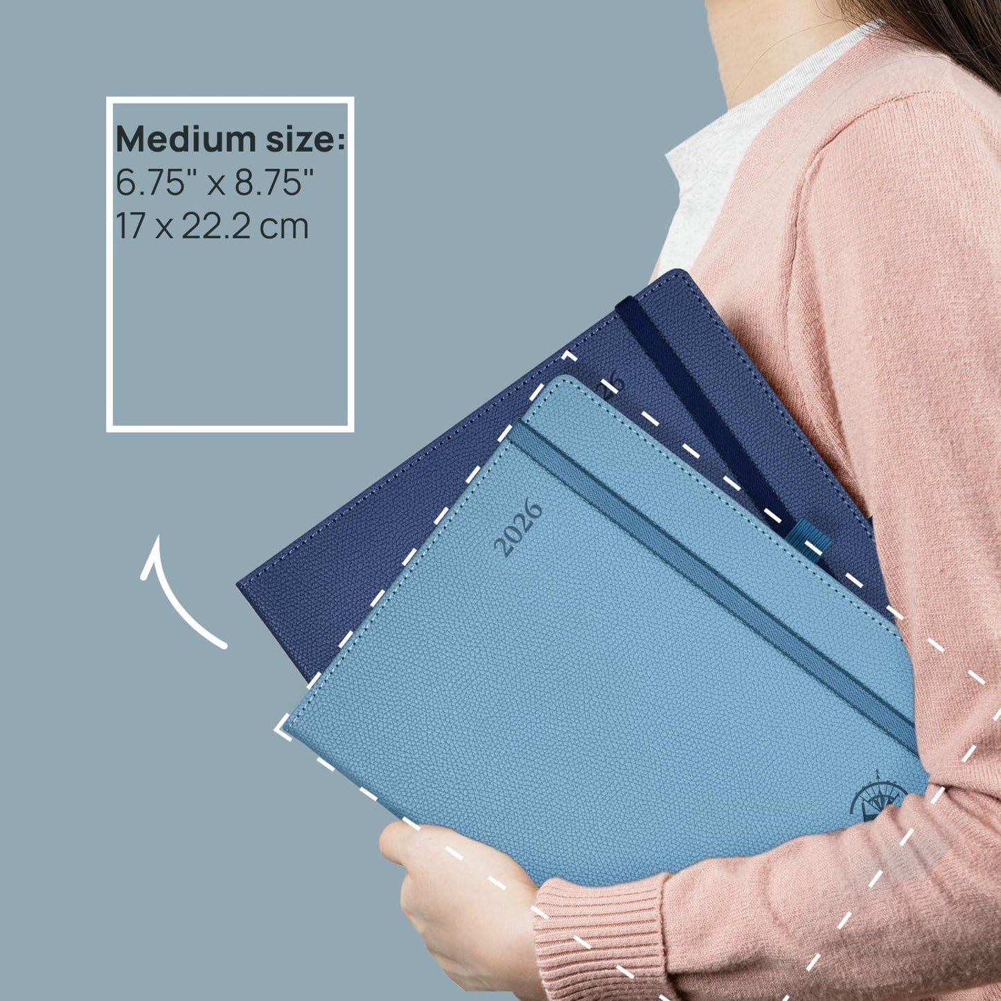 POPRUN 2026 Weekly Planner (Medium 6.75" x 8.75") 12 Months Calendar Notebook with Horizontal Layout, Leather Hardcover, Inner Pocket, 100GSM Thick Paper, Pen Holder - Navy Blue