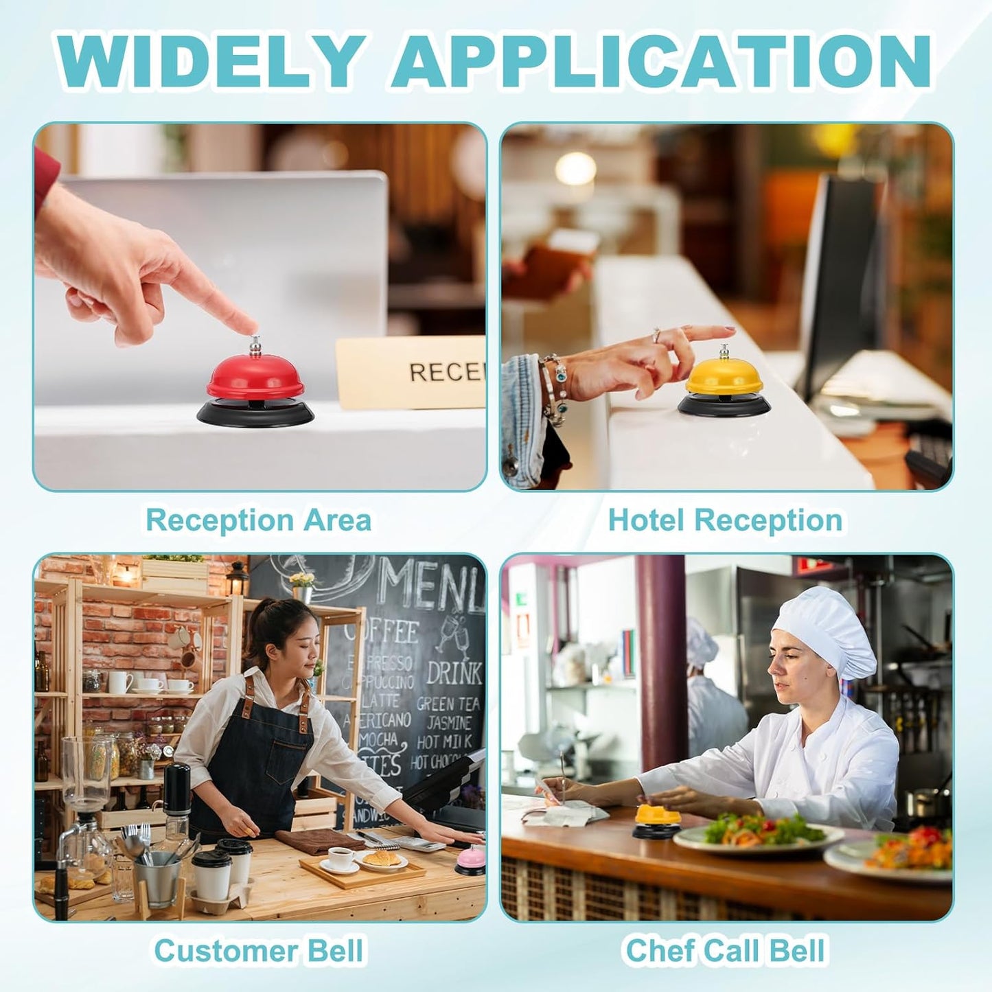 uxcell Desk Service Call Bell, 3.35 Inch Metal Dinner Service Bell Ring for Hotel Restaurant Reception Area and Wedding Party Events, Blue