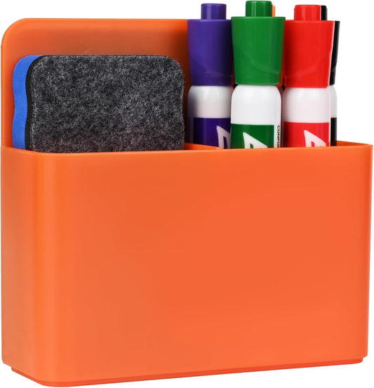 Magnetic Dry Erase Marker Holder, Magnetic Pen Marker Holder for Whiteboard, Fridge, Locker Accessories, School, Office, Home, Magnet Pen Cup,1 Pack, Orange