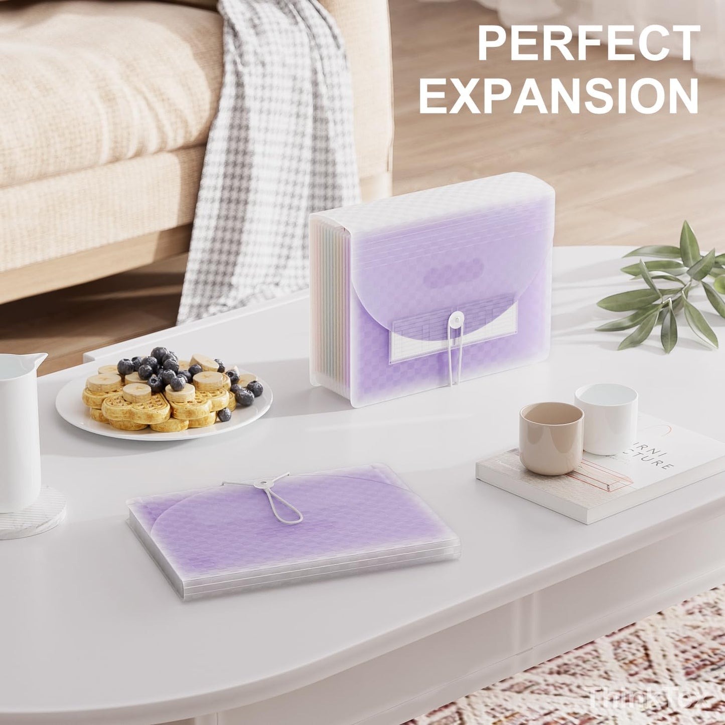 ThinkTex Accordion File Organizer, 12 - Pocket Expanding File Folders for Paper Receipts, Bills&Taxes Organizer, Letter/A4 Size Document Holder for School, Office, Home with Colorful tabs-Purple