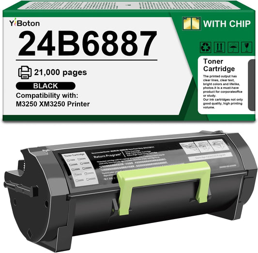 High Yield 24B6887 M3250 XM3250 with Chip Black Toner Cartridge Compatible with Lexmark 24B6887 Toner Cartridge for M3250 XM3250 Printer (22,000 Pages)