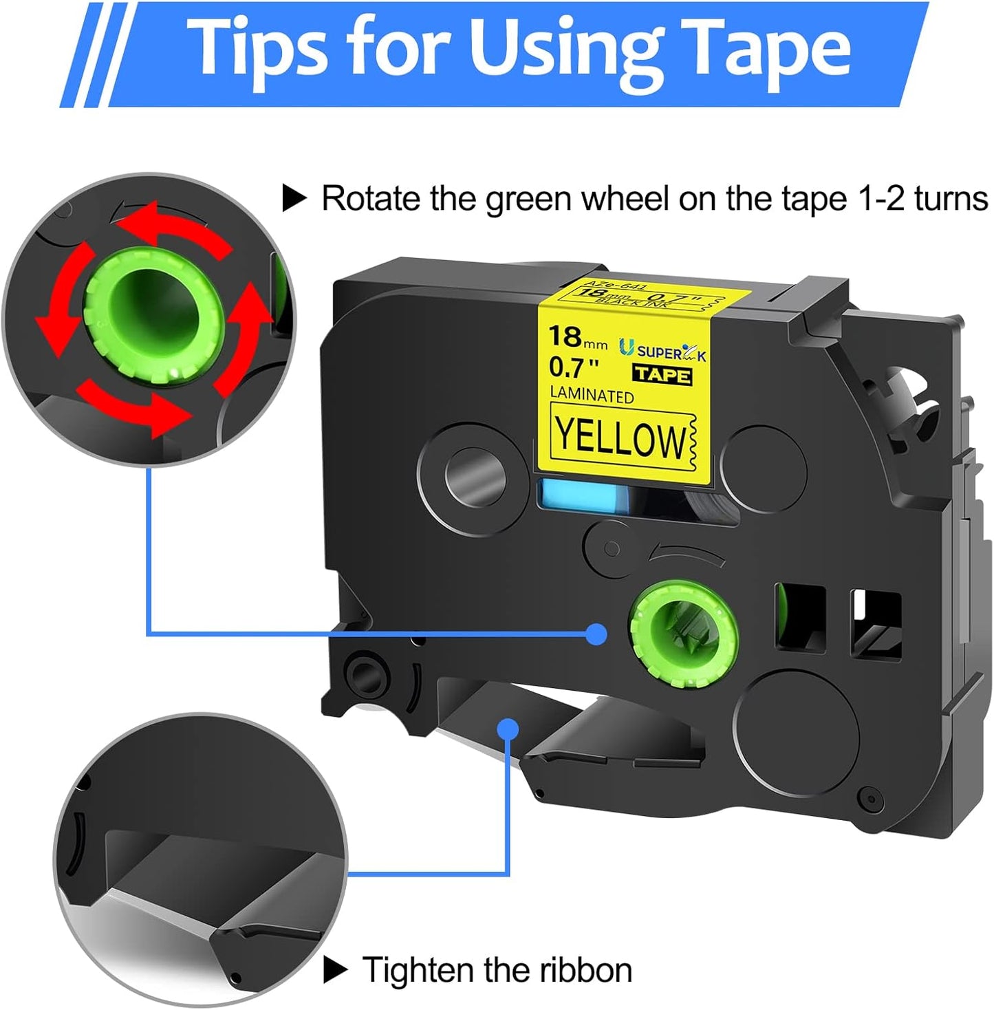 6PK 18mm Yellow Label Tape Compatible for Brother P-Touch Label Maker Tape TZe-641 TZe TZ Label Tape TZ-641 TZe641 18mm 0.7'' Laminated Black on Yellow for PT-D400 D410 D600 D610BT D460BT