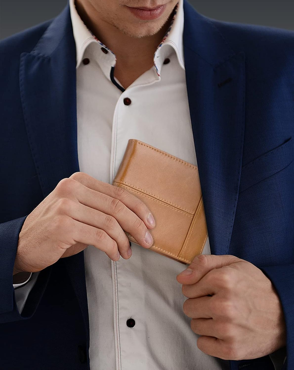 Swallowmall Mens Wallet Rfid Blocking Genuine Leather Bifold Wallets with 1 ID Window 15 Card Slots